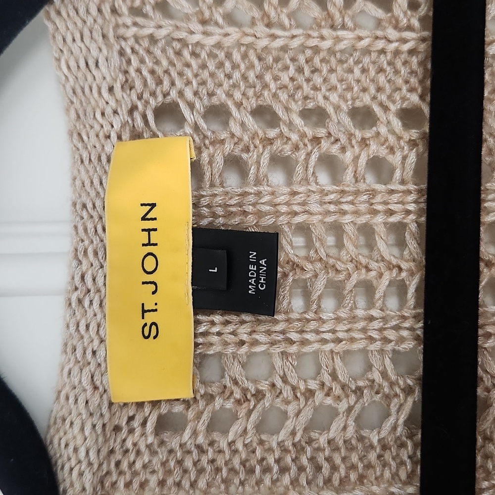 St. John Tan Open-Front Cardigan Size Large - Picture 3 of 7